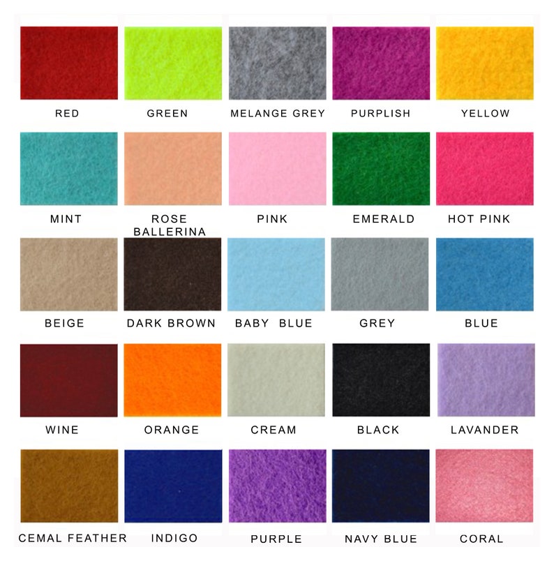 Puede incluir: Una carta de colores con 25 muestras de tela, que muestran una variedad de colores y texturas. Los colores incluyen rojo, verde, amarillo, menta, rosa, beige, marr&oacute;n oscuro, azul beb&eacute;, gris, azul, vino, naranja, crema, negro, lavanda, pluma de camello, &iacute;ndigo, morado, azul marino y coral.