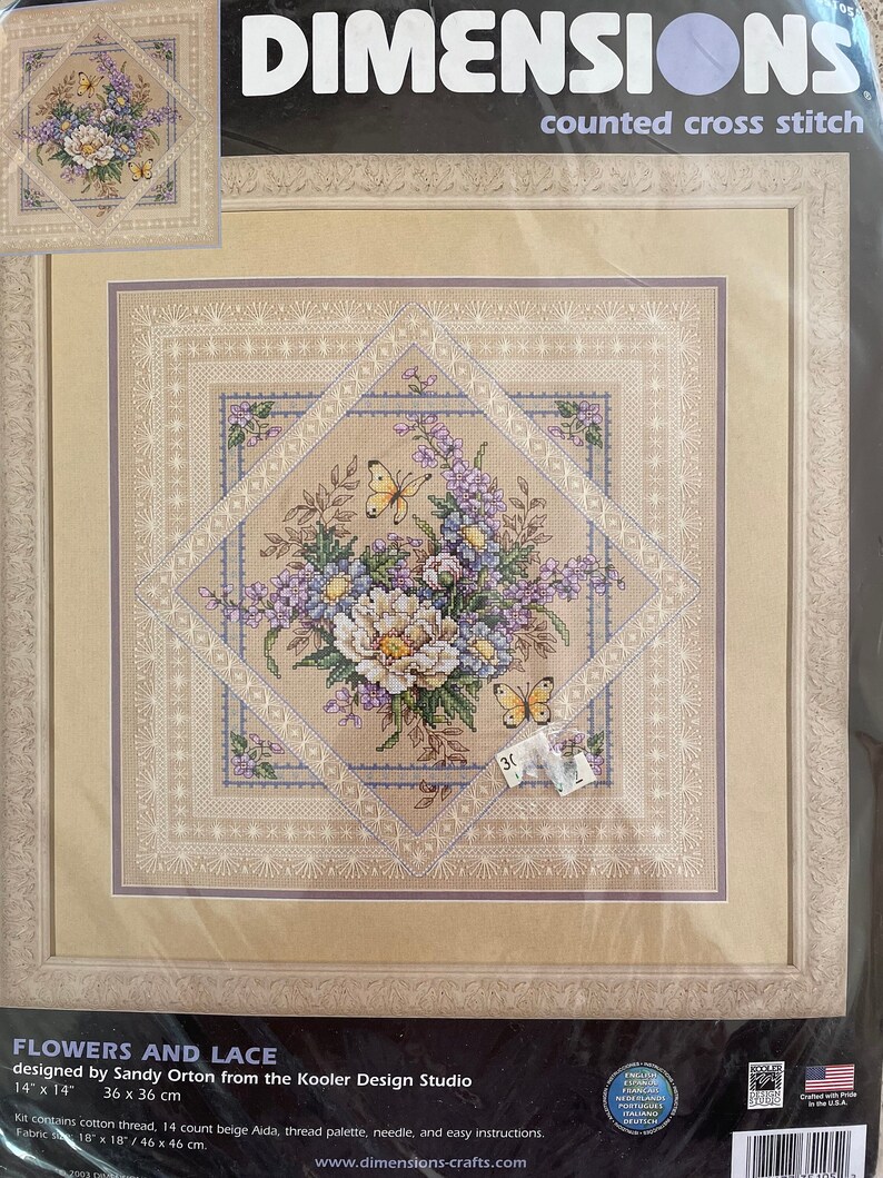 Flowers and Lace Cross Stitch Kit by Sandy Orton for Etsy