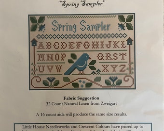 Little House Needleworks "Spring Sampler" cross stitch chart / silk threads