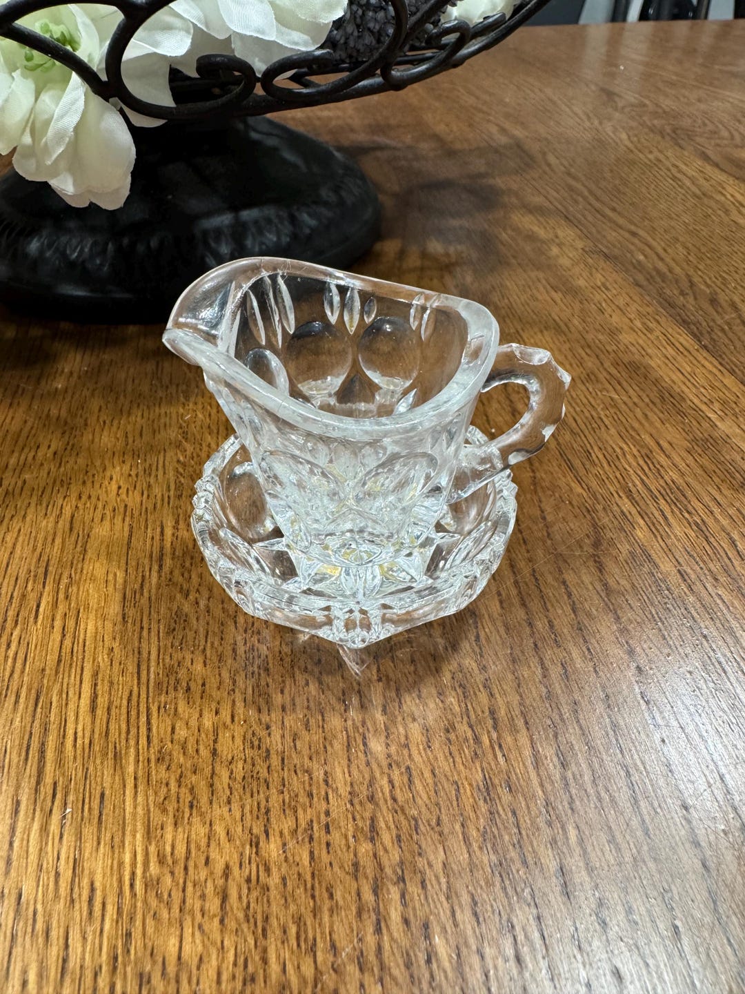 Mini Pitcher Bar Crystal Miniature Pitcher and Bowl, Beyer Bleikristall Thumbprint ...