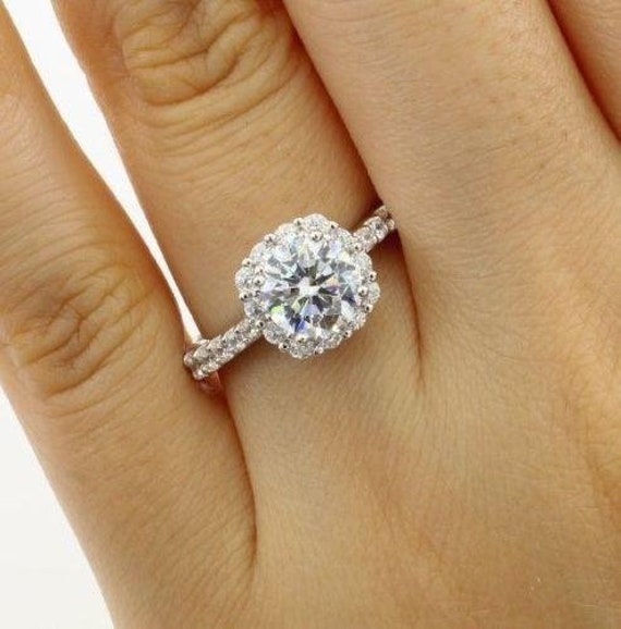 2.00 Ct 14K White Gold Round Cut Halo Engagement Wedding Propose Promise Ring