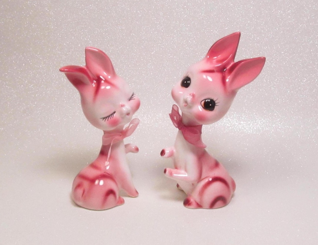 Kitsch Shiny Rabbit Sold-layaway for Mari-inarco Vintage HTF Kitsch Big Eye Boy & Girl Pink ...