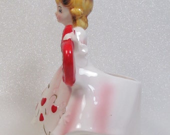 注目ブランド Relpo Vintage Pretty in Pink Valentine Girl Holding Large 皿・プレート