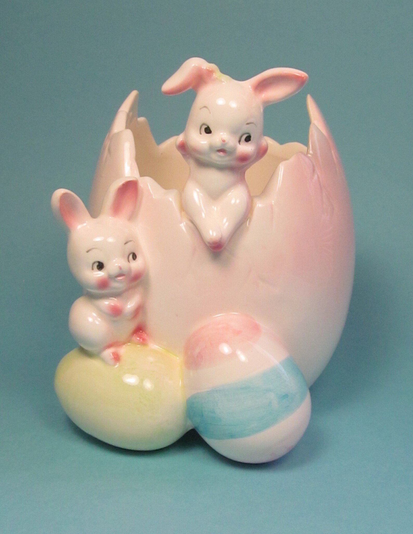 Vintage Kitsch Pink & White Bunny Rabbit Pair Sitting on - Etsy