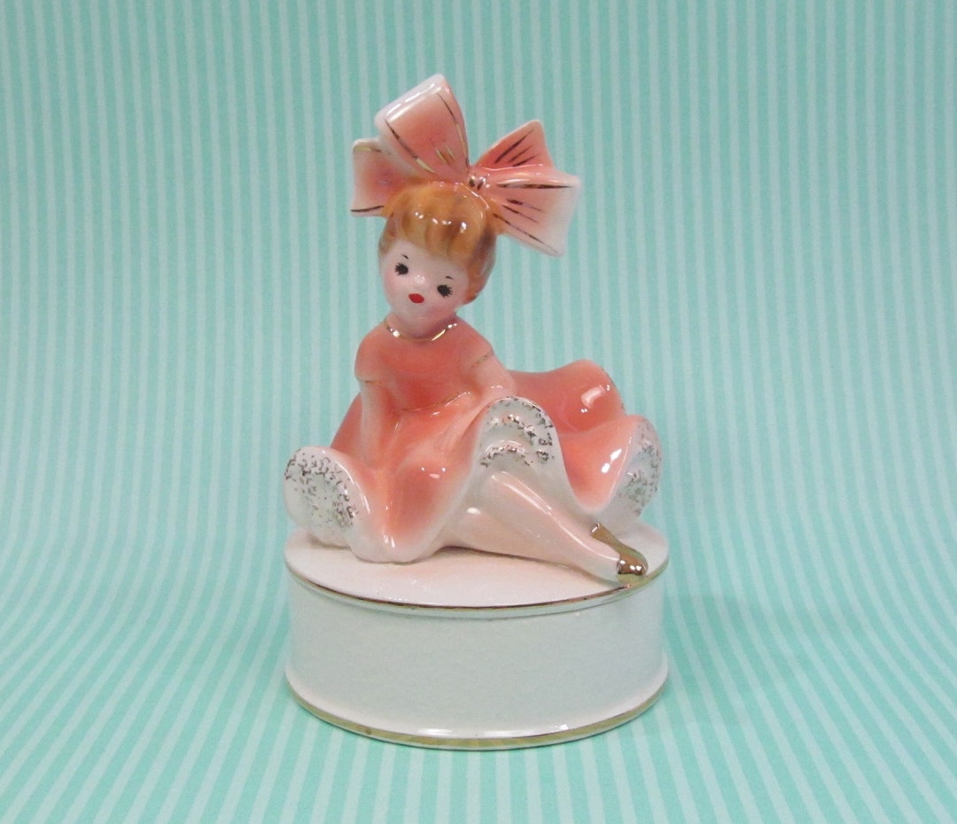 Inarco HTF Beautiful Big Bow Girl in Gorgeous Peach Dress Sitting ...