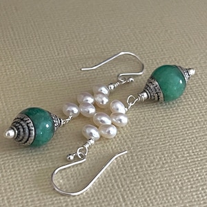 Sterling Silver Earrings with Pearl and Jade Accents – Pierced or Clip-On