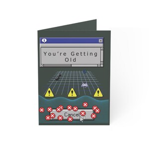 Tarjeta de cumpleaños - Divertida tarjeta de felicitación inspirada en Windows retro para millennials, aficionados a la tecnología y gamers - 5x7, interior en blanco, sobre incluido