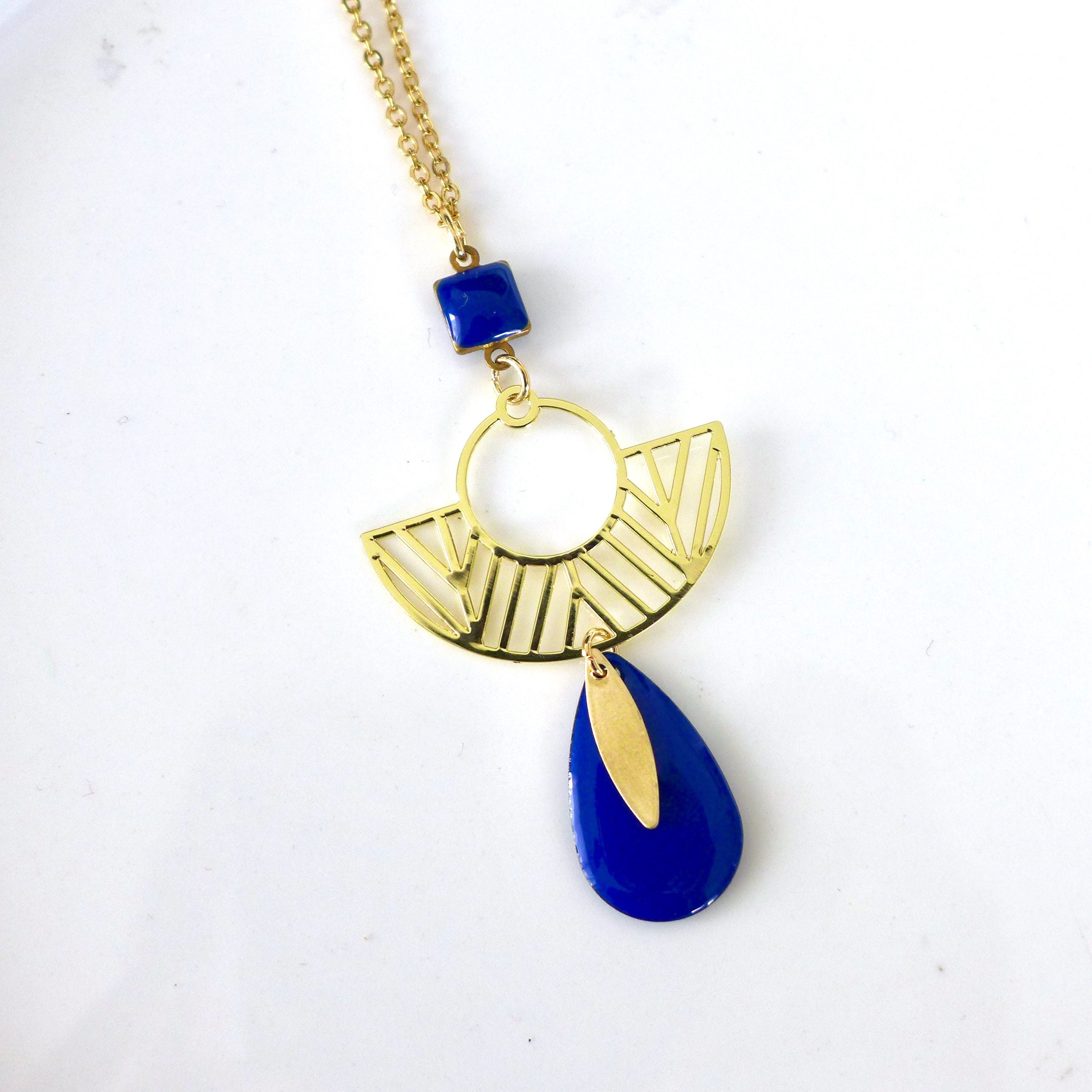 Collier nuage émail coloré bleu Plaqué OR 750 3 microns BELLE COMME VENUS | MATY