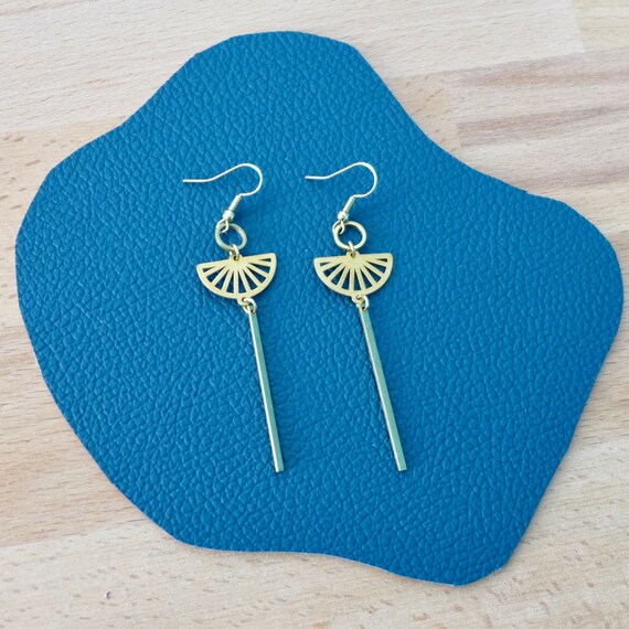 Boucles D'oreilles Losange Doré - Fait Main - Laiton - Crochets Dorés - Neuf