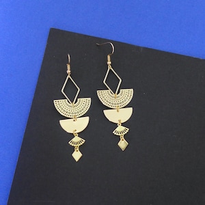 Art Deco graphic gold earrings, boho chic gipsy gold earrings, original modern chic jewelry, Christmas gift for her