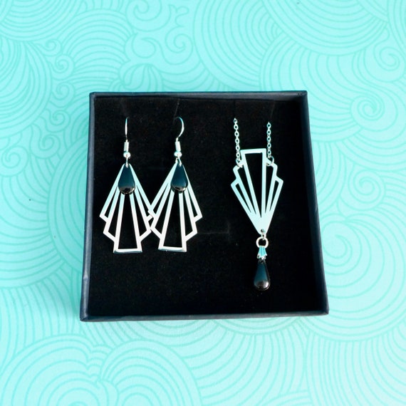 Parure Collier Et Boucles D'oreilles En Argent Sterling Style Art Nouveau - Occasion Vintage