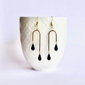 Unstructured graphic gold and black earrings, Asymmetrical black gold earrings, Christmas gift for her