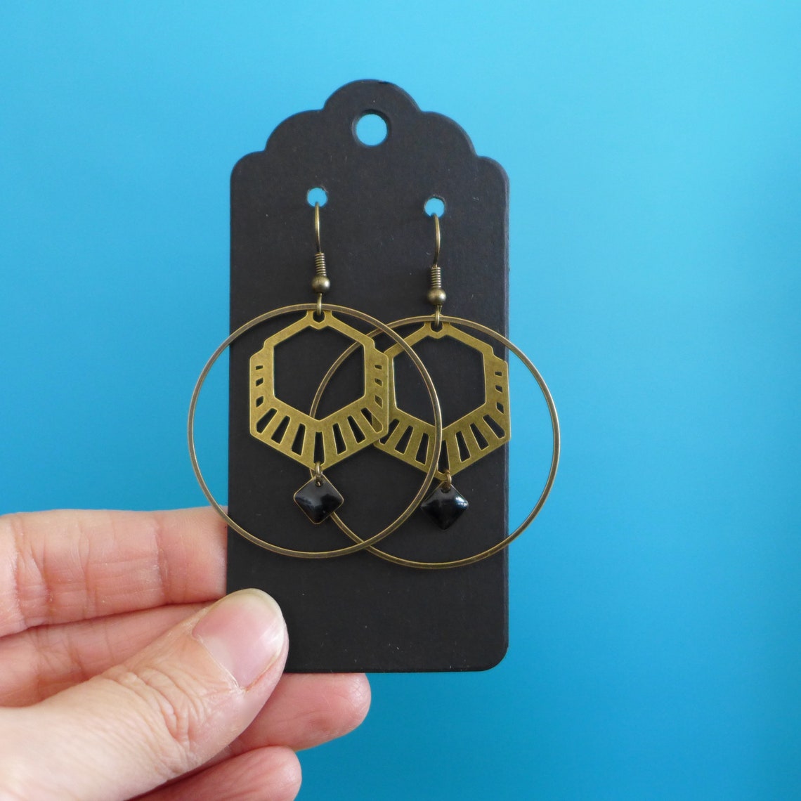 Boucles D'oreilles Créoles Hexagone En Or 18 Carats - Occasion, Style Géométrique élégant