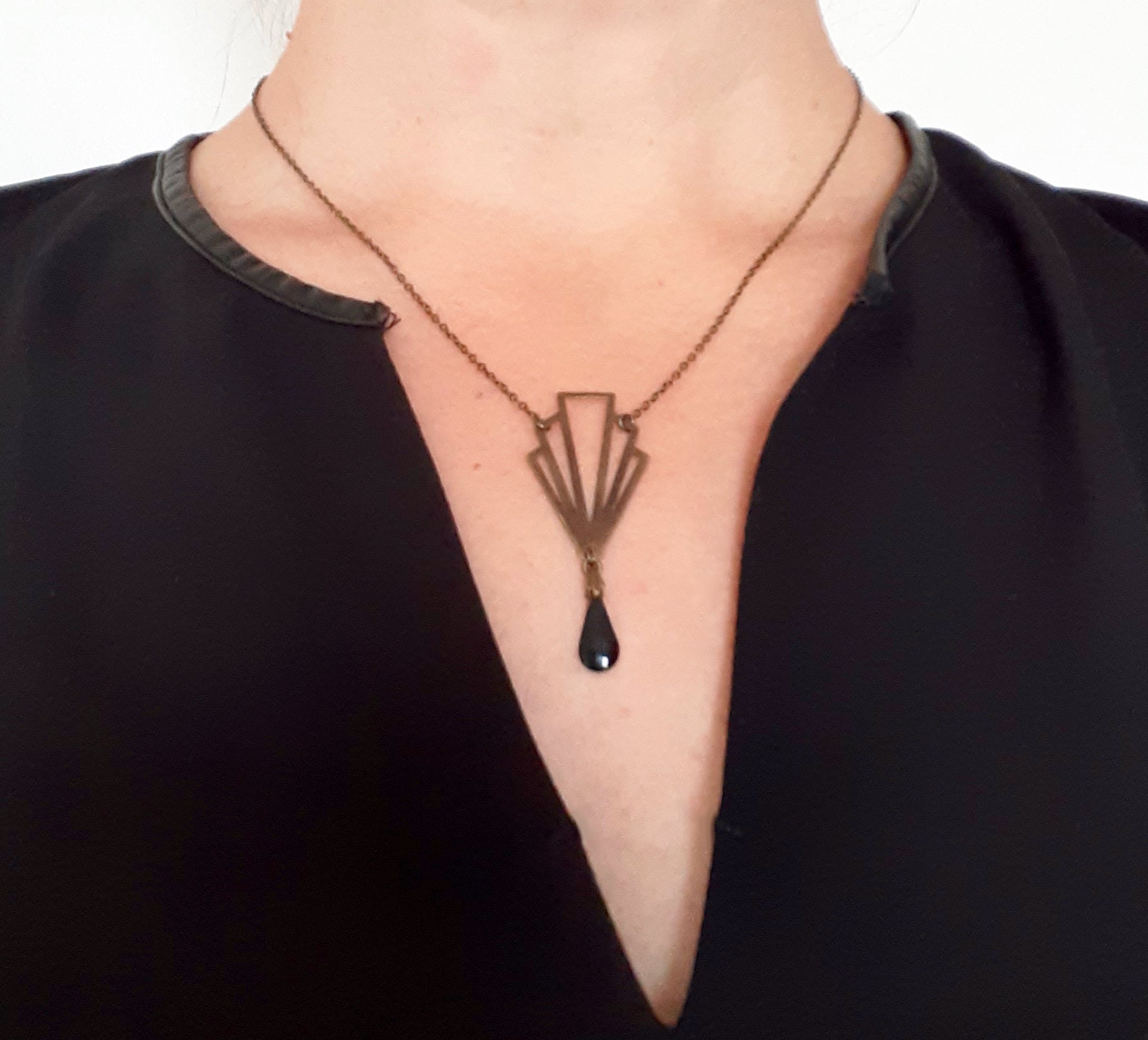 Art Deco Necklace Black - Etsy