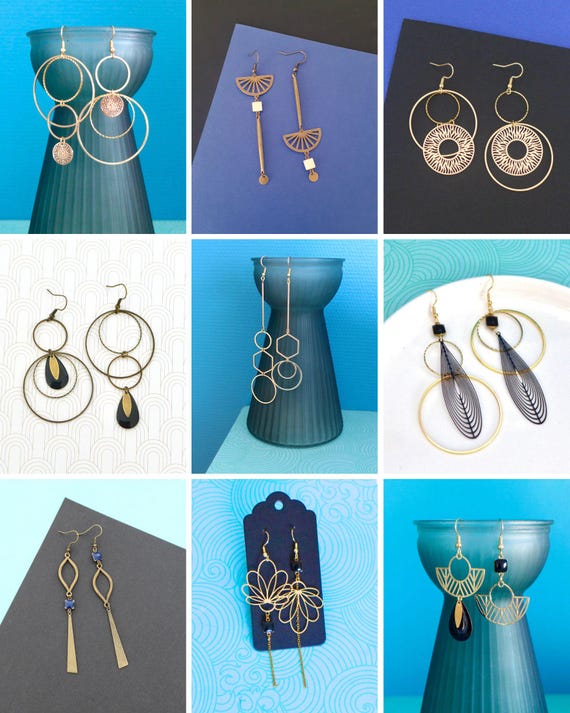 Boucles D'oreilles Vintage Clips - Rondes Blanc, Bleu, Doré - Fantaisie