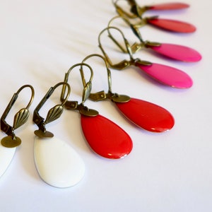 Small sleeper earrings drop colored enamel, summer earrings drop red white coral yellow white turquoise blue black