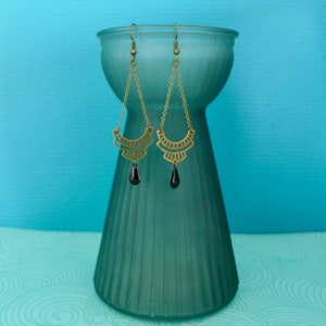 Bronze and black graphic Art Deco earrings, black bronze Inca ethnic earrings, elegant bronze brass earrings image 3