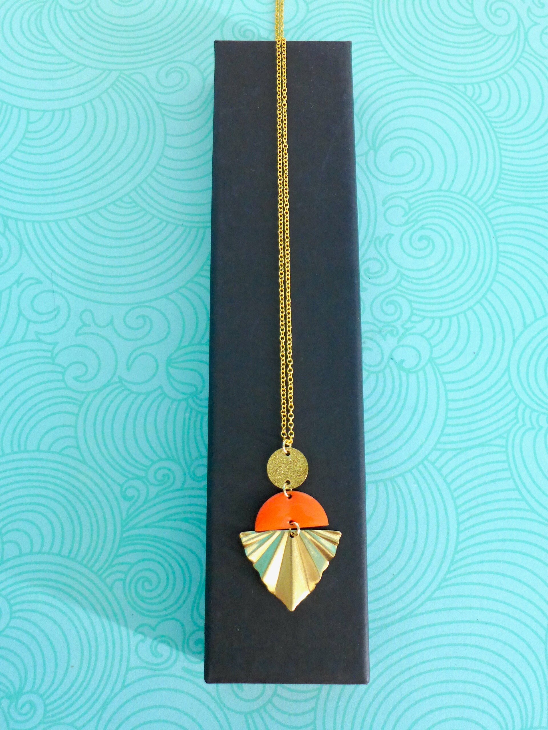 Collier Vintage Superbe – Pendentif Or Avec Cristaux Multicolores – État Impeccable (Occasion)