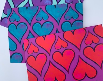 Hearts 3 Pack Notecard Set with 3 envelopes
