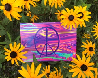 Groovy Peace Sign Colorful Marble Paint Notecard