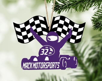 Go Kart Custom Shaped Ornament with Flags| Holiday| Christmas| Décor|