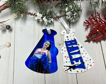 Cheer Photo Ornament |Double Sided Sports Ornament | Holiday| Christmas| Décor|