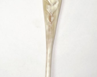 JET BLACK carved SPIRAL Buffalo Horn HAIR STICK PICK or SHAWL PIN handmade new