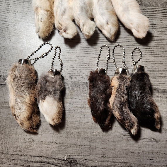 Real Rabbit's Foot Keychain Red Pink Green Blue Purple Dyed and
