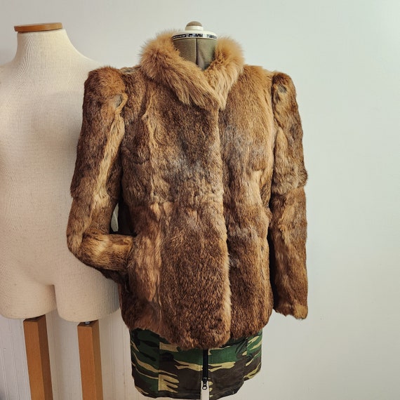 Vintage rabbit and fox fur coat size medium real … - image 1
