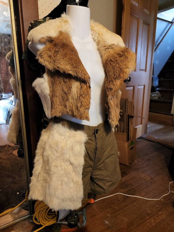 Real Rabbit Fur Vest and Short Costume cosplay Fairy Renaissance