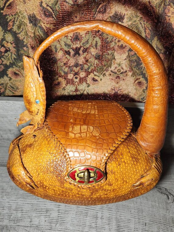 Antique real armadillo purse 1930s 1940s tail handle … - Gem