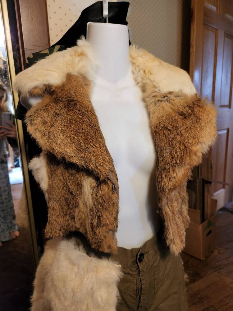 Vtg Rabbit Fur Vest Fashion Clothing Cosplay Costume Tie Front Sz M Brown  Spot