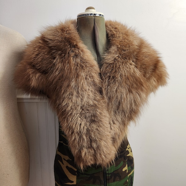 Vintage fox fur stole real fox fur wrap 1920s 1930s fur shrug with hook clasp light brown fox fur damaged costume piece