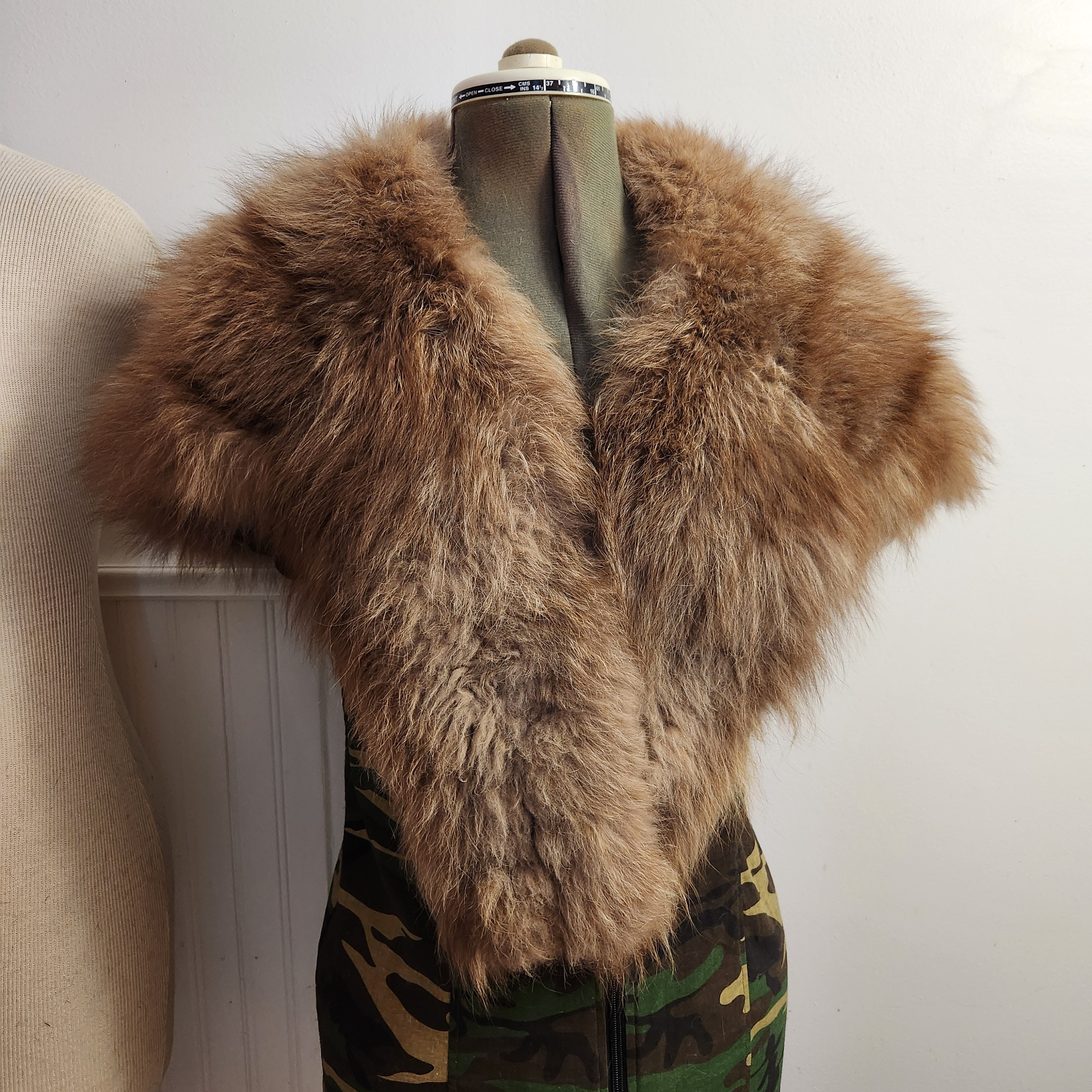 Luxury Vintage Inspired Fox Fur Stole , Faux Fur Shawl , Brown