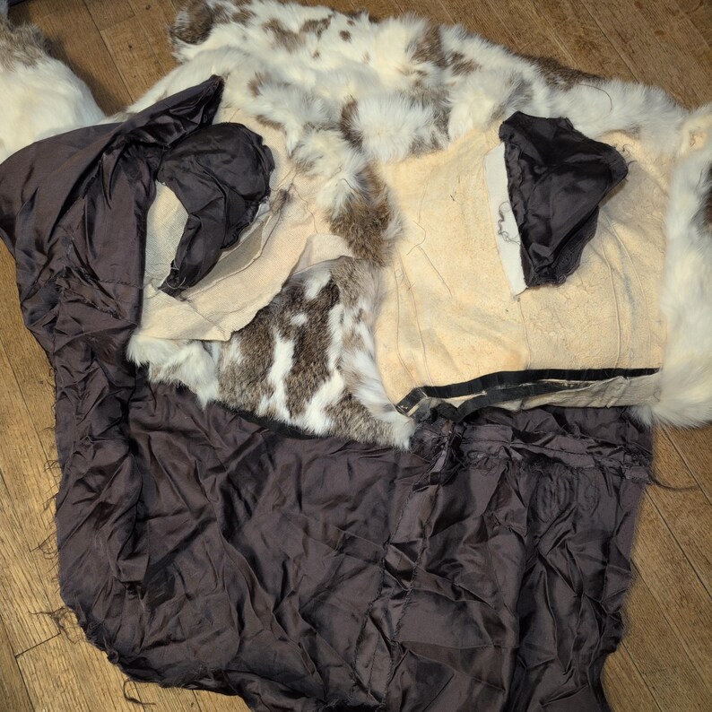Vintage White and Brown Spotted Rabbit Fur Coat for Crafting ...