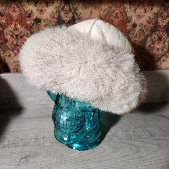 Vintage arctic fox fur and curly lambskin hat rea… - image 2