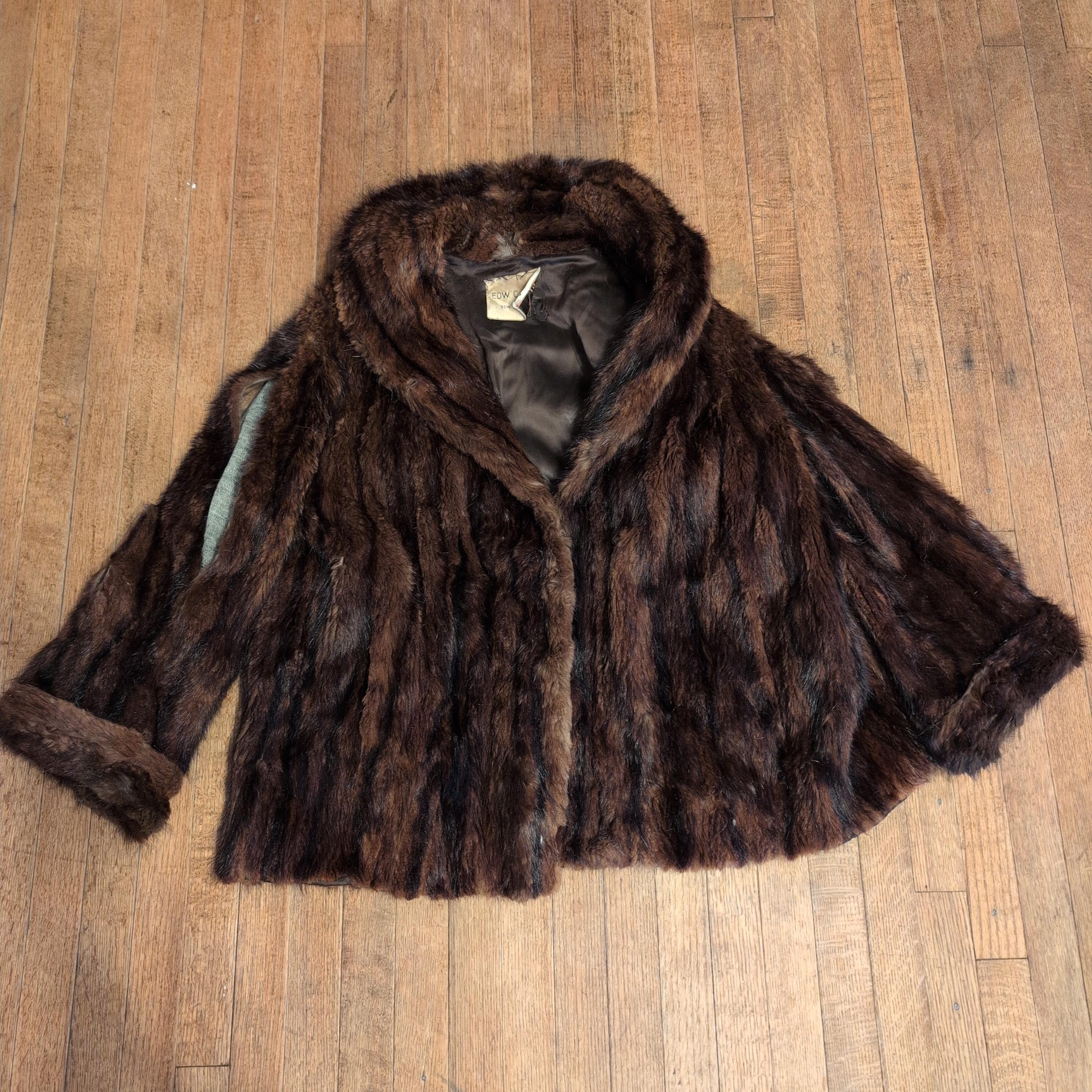 Vintage mink fur coat for scrap fur use or repurposing leather use real mink fur coat dark brown/mahogany mink fur