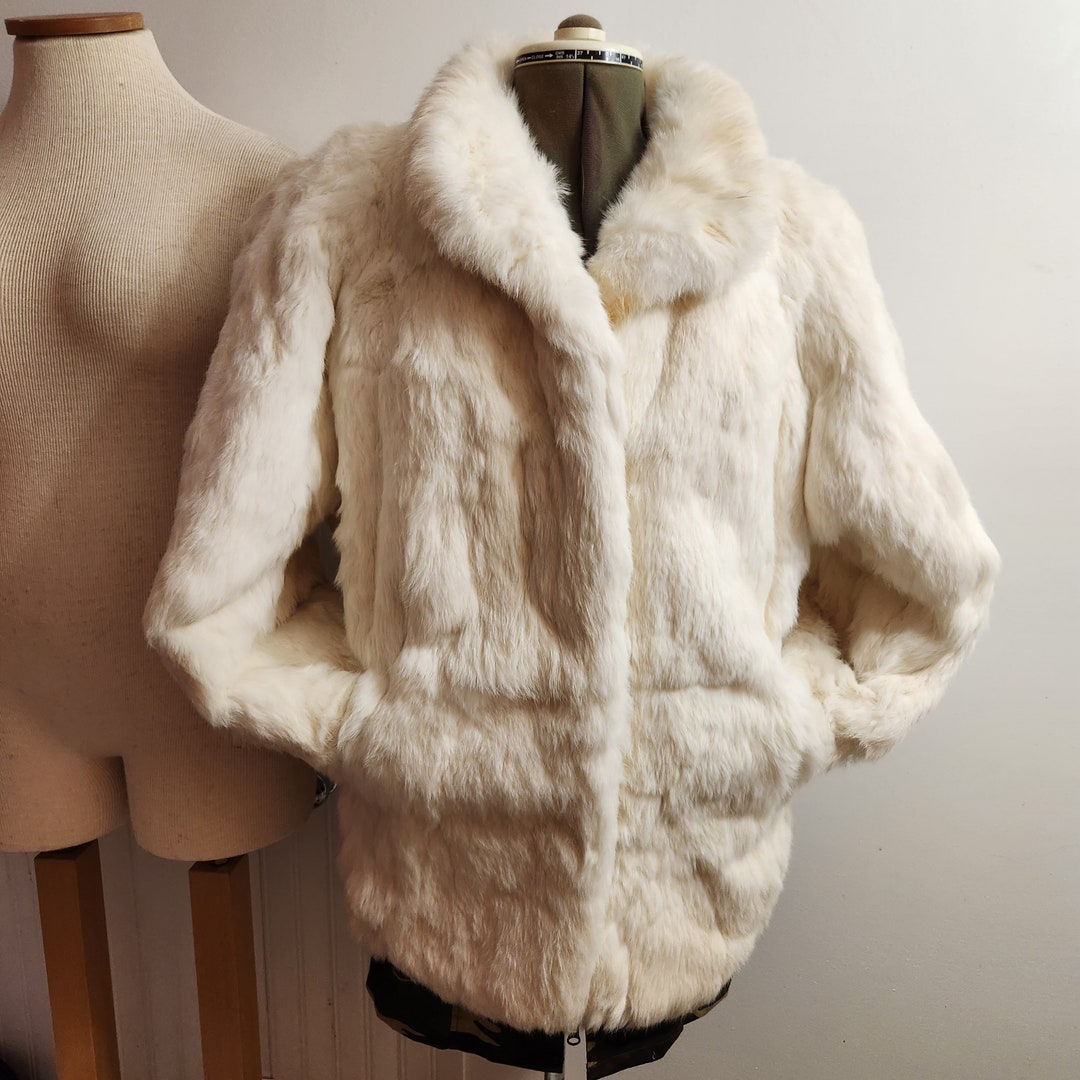 Vintage White Rabbit Fur Coat Size Medium/large Long Sleeves Etsy