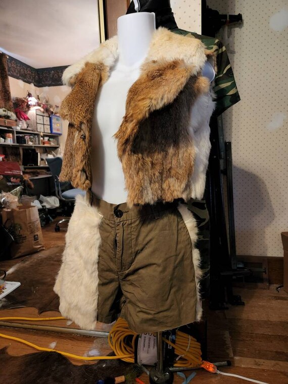 Real Rabbit Fur Vest and Short Costume cosplay Fairy Renaissance