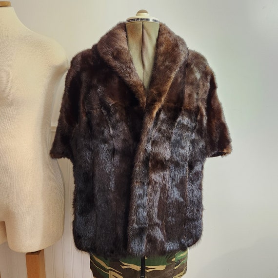 Mink fur coat ring collar long sleeve • brown color