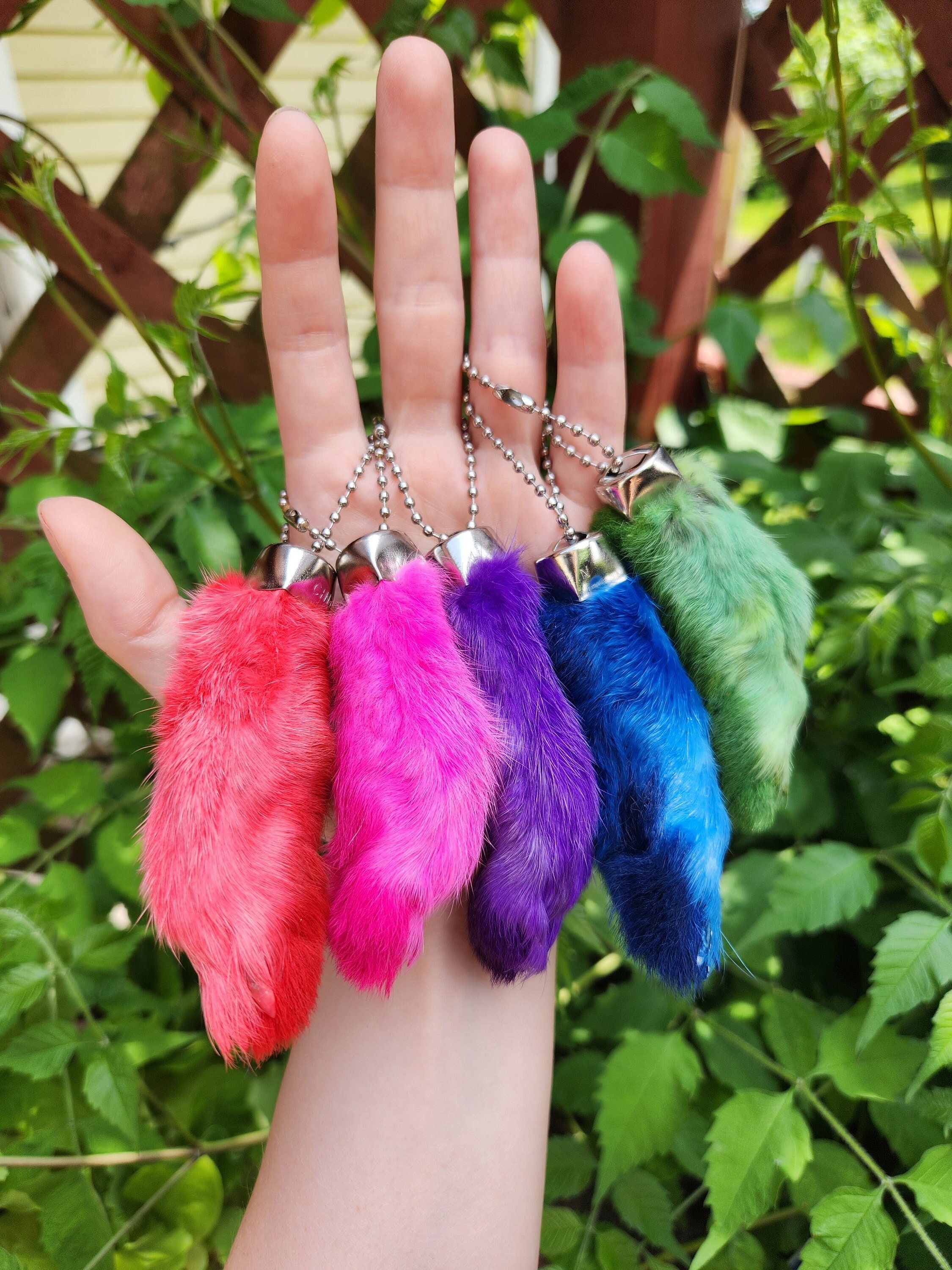 Real Rabbit's Foot Keychain Red Pink Green Blue Purple Dyed and