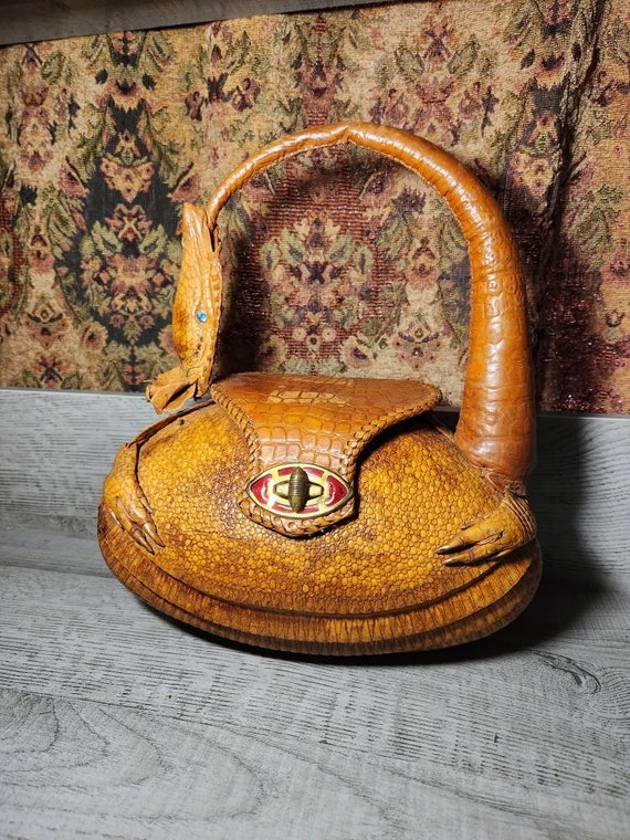 Antique real armadillo purse 1930s 1940s tail handle … - Gem