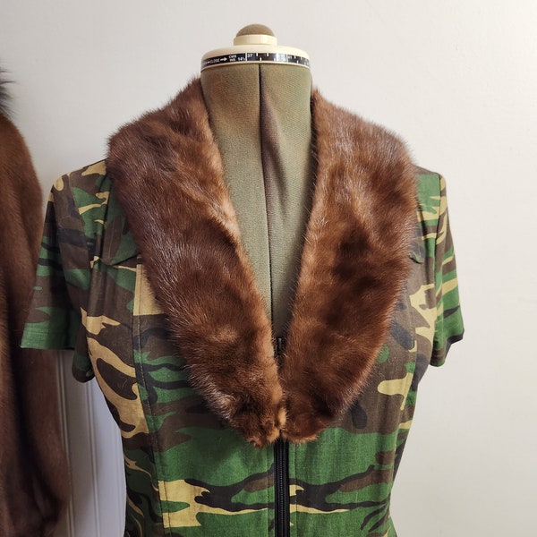 Vintage/antique brown mink fur collar real mink fur 1930s 1940s 1950s collar for costumes, sewing, crafting black silk lined