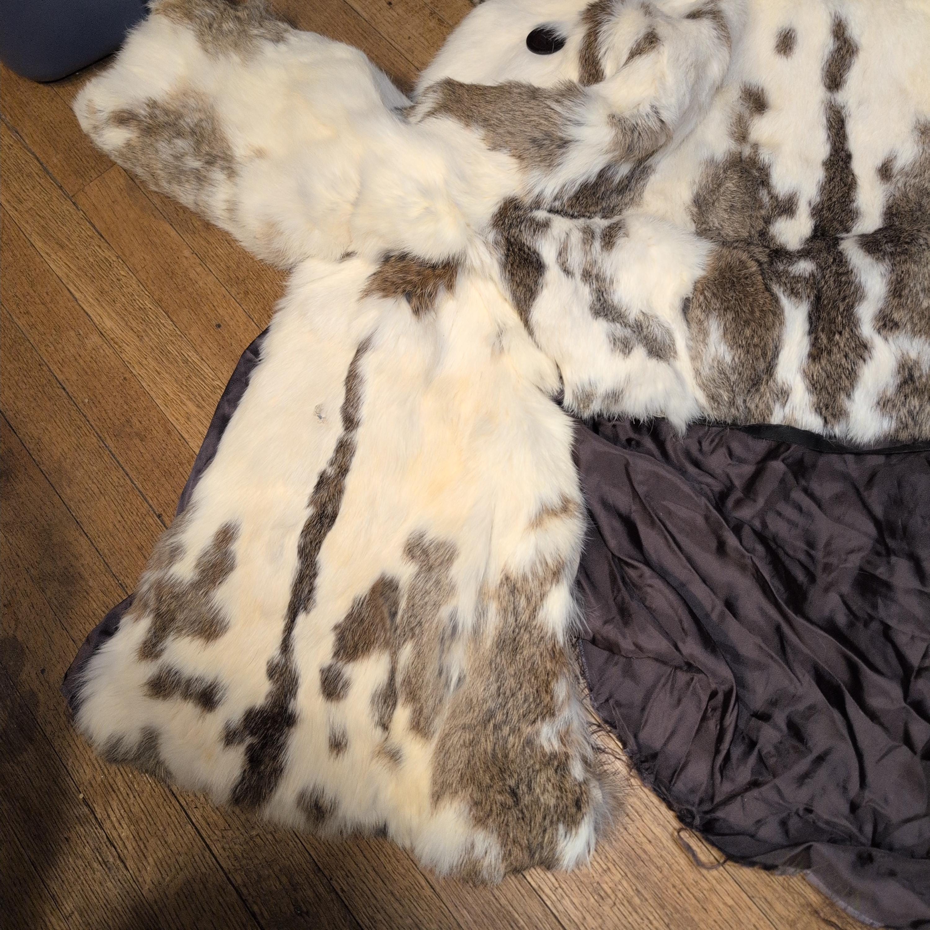 Vintage White and Brown Spotted Rabbit Fur Coat for Crafting ...