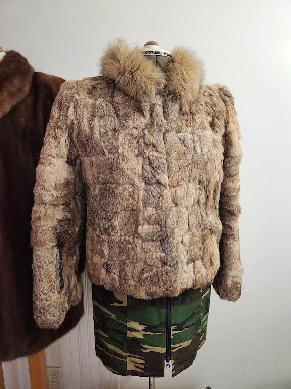 Vintage rabbit fur coat with fox fur collar small-