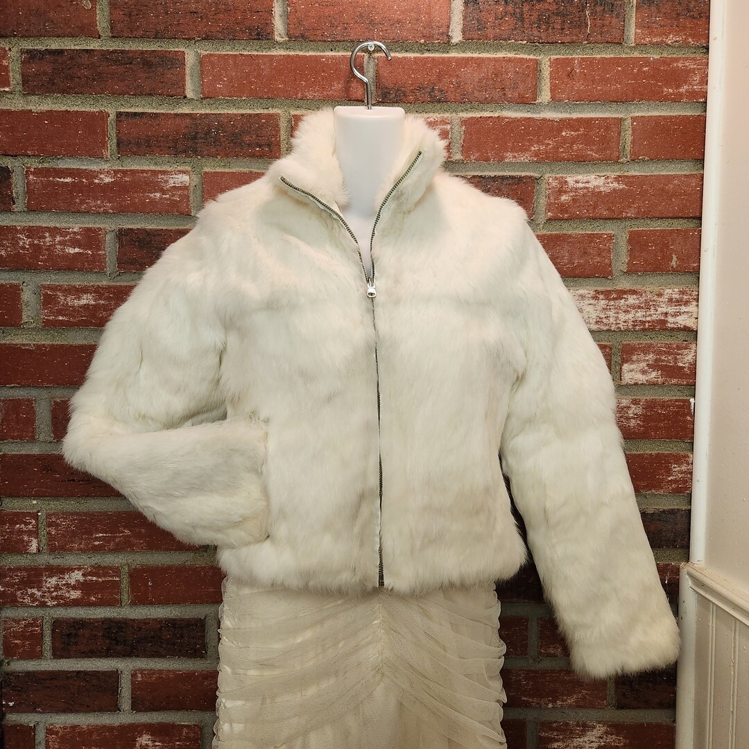 Vintage Reversible Real White Rabbit Fur Coat Size XSS Winter Etsy