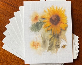 Sunflower Notecard, Bee Notecard, Floral Stationary, Stationary Set, Notecard Set, Blank Cards, Flower Stationary, Sunflower Stationary