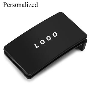 Hebilla de cinturón lisa negra con logotipo grabado personalizado, accesorios para hombre, cabeza de cinturón con placa de aleación de 3,5 cm para regalos de padre y novio