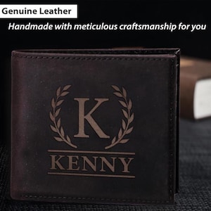 Cartera personalizada para hombre, Día del Padre, Regalos de Navidad para hombre, Cartera de cuero genuino con diseño único personalizado Cartera para papá para él