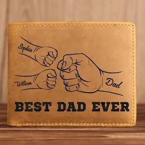 Customized leather wallet,Father's Day gift leather wallet, gift father and child fists, family fist collision, fun father gifts